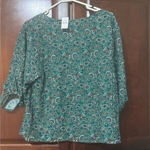 LOFT Teal Floral Blouse